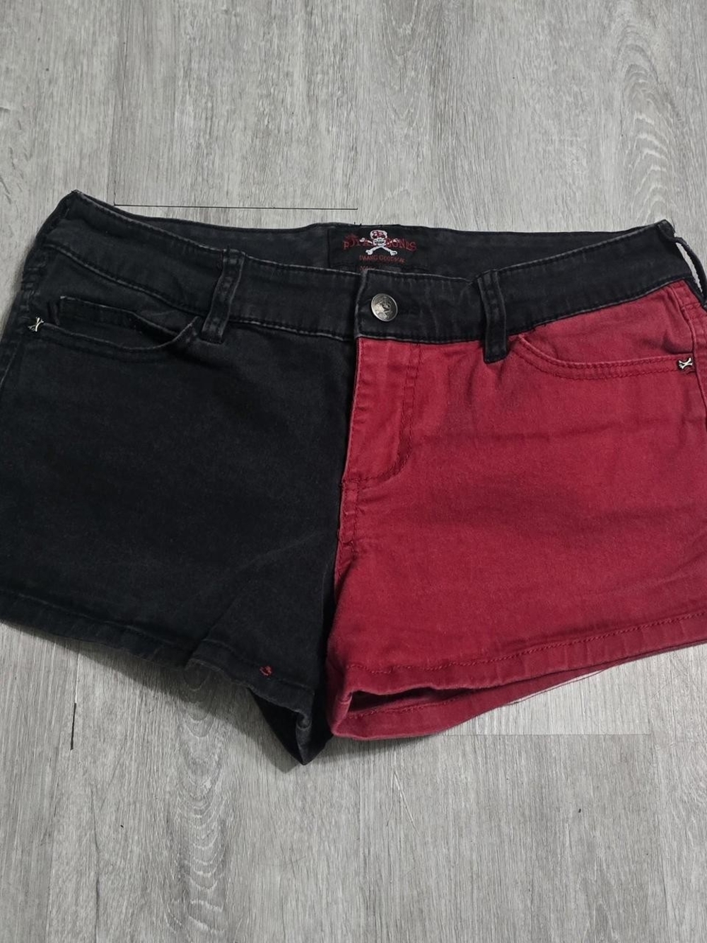 Royal Bones by Daang Goodman Black Red Split Color Block Denim Shorts Goth Emo